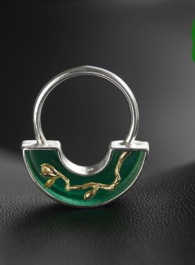 925银天然绿玛瑙戒指