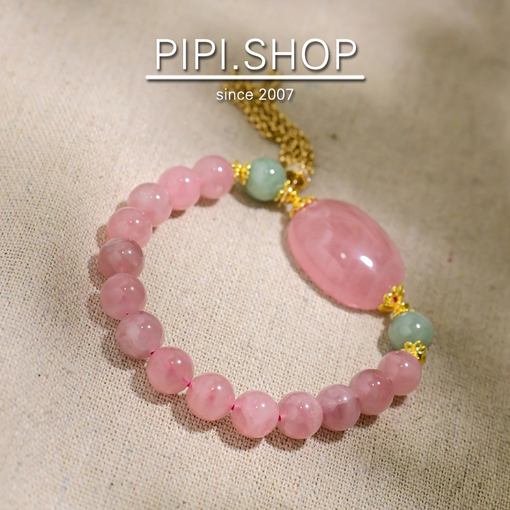 PIPISHOP 925银镀金流苏A货翡翠圆珠天然马粉蛋面圆珠单圈手串 - 图2