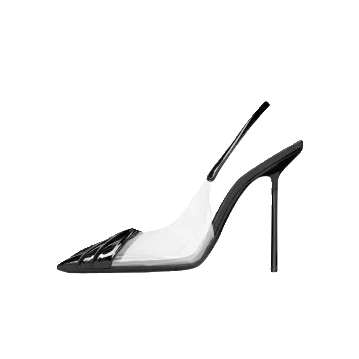 [明星同款]透明尖头凉鞋女夏2024新款真皮黑色性感百搭后空细跟一,淘宝优惠券,粉丝福利购,淘宝优惠卷