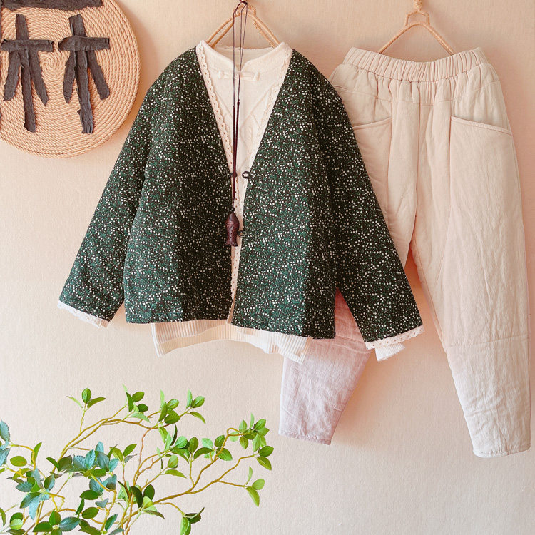 冬季复古加厚碎花小棉袄女宽松大码夹棉棉衣中式盘扣外套棉裤套装,淘宝优惠券,粉丝福利购,淘宝优惠卷