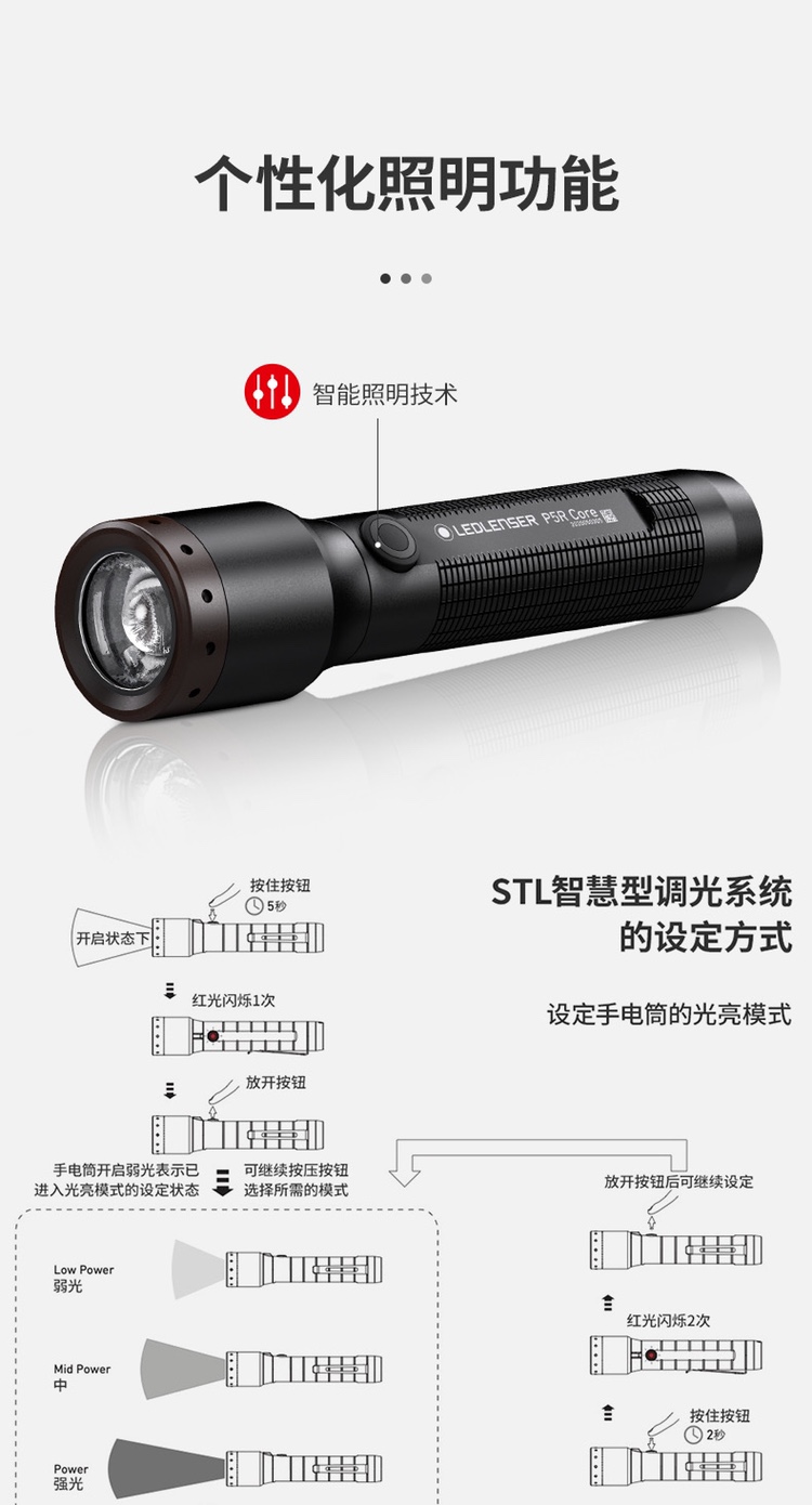 德国Led lenser p5r core户外家用便携充电强光手电 - 图2