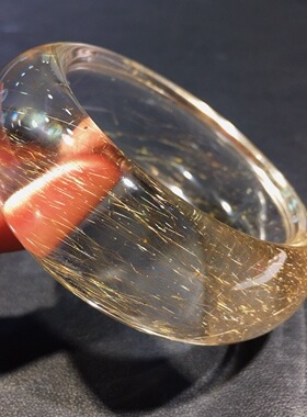 天然铜发晶顺发手镯金发晶钛晶镯子发丝满爆闪猫眼女士包邮