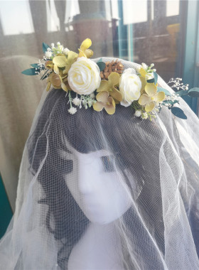 森系花环 白绿色边夹头饰发饰 汉服古风唯美新娘写真配饰海边写真