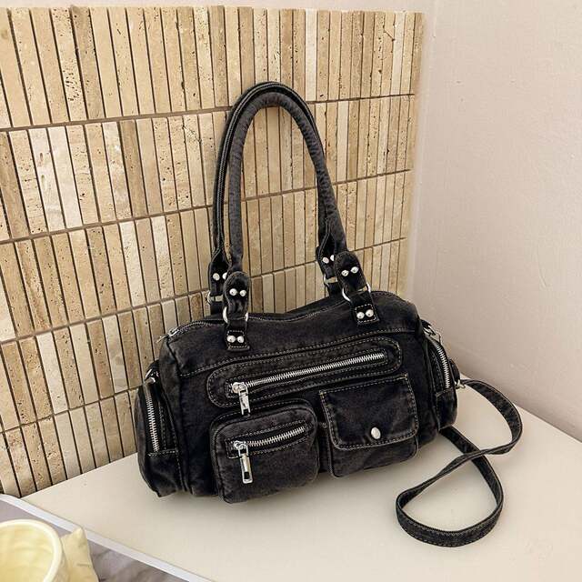 ເອີຣົບແລະອາເມລິກາ denim handbags washed niche rivet design crossbody bag fashionable trendy retro shoulder bag