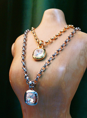 丹麦叠戴不掉色施华方钻水晶项链