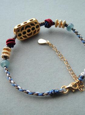 墨玉孤品原创设计风古法金手绳