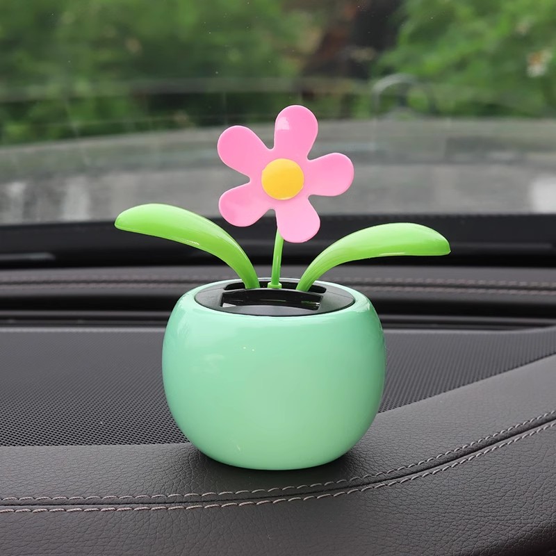 汽车摆件创意小清新太阳能摇头车载中控台2024新款车内装饰品大全 - 图1