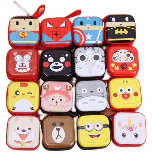 马口铁方形零钱包儿童卡通公仔毛绒玩具定制logo耳机钥匙包小玩具 - 图3