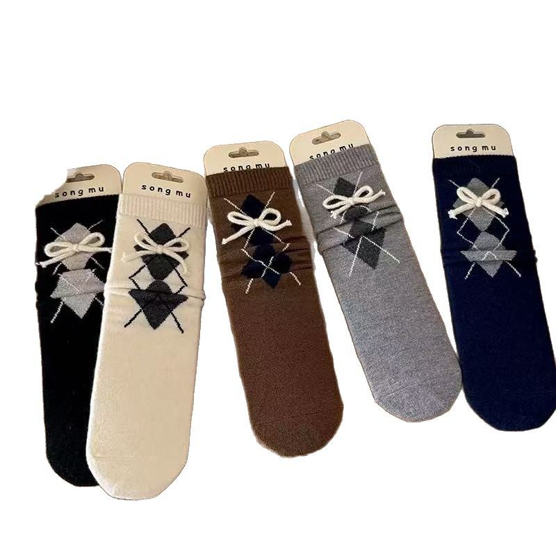 新品秀款菱格字母提花中筒袜棉袜ins风堆堆袜灰色中筒袜子女潮袜,淘宝优惠券,粉丝福利购,淘宝优惠卷