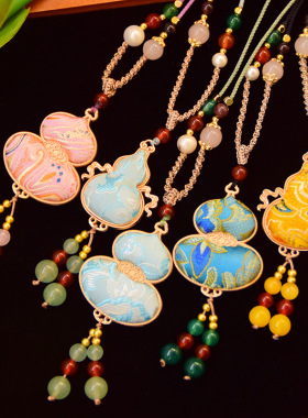 成品非遗手工宋锦生肖小马葫芦吊坠蝴蝶葫芦毛衣链项链挂饰品挂件