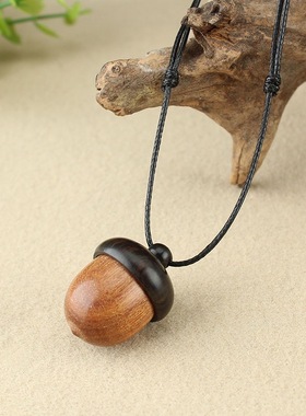 复古可拧开黑檀木橡果吊坠嘎乌盒长款项链简约文艺男女饰品许愿瓶
