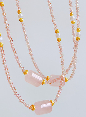 小米珠单珠颈链粉晶转运珠好运项链简约清新粉水晶锁骨链女高级感