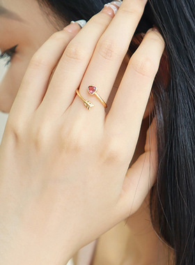 专柜撤柜清仓S925纯银粉碧玺戒指女ins小众轻奢开口可调节戒指环