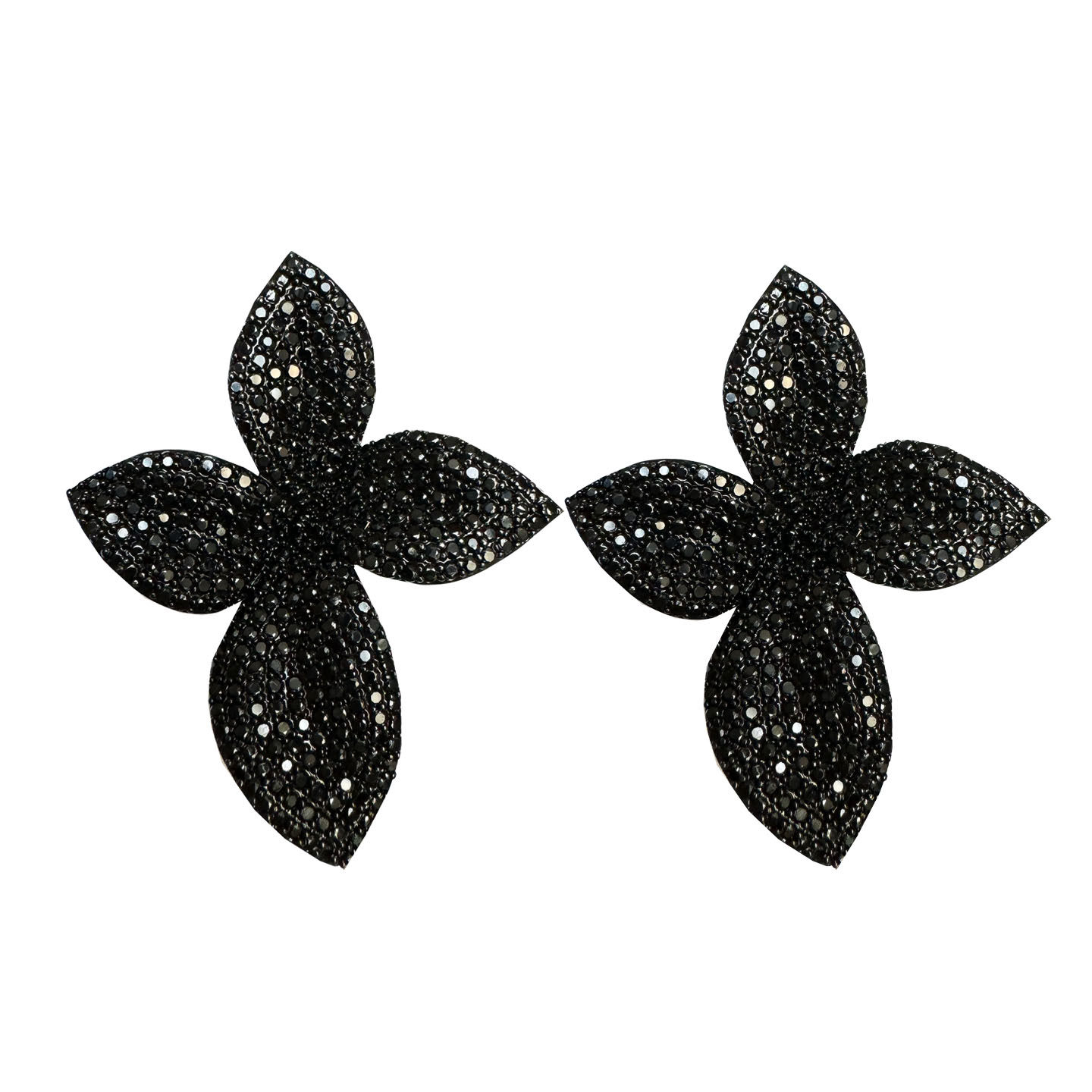 小众轻奢黑色水晶花朵夸张个性法式时髦耳钉女高级感气质满钻耳饰,淘宝优惠券,粉丝福利购,淘宝优惠卷