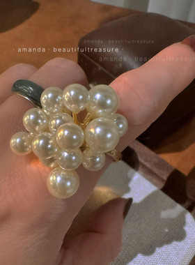 小香风珍珠开口戒指女士轻奢