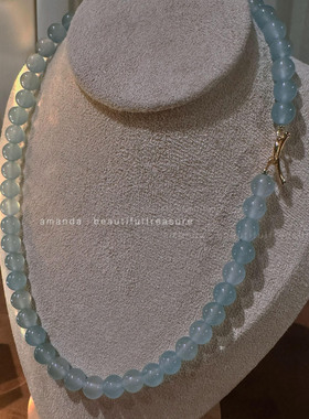 冰润~蓝玉髓短款气质水晶项链