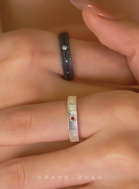 原创情侣对戒指999纯银镶钻