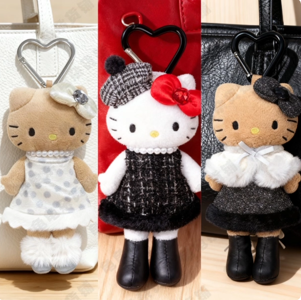 保单12月预售定金日本NIC三丽鸥Kitty贵妇小香风黑皮长腿毛绒挂件 - 图1