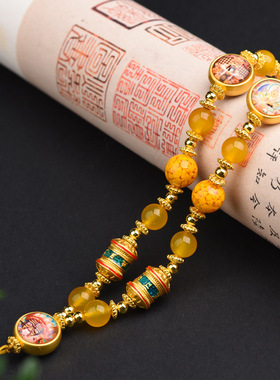 小众泰国佛牌链唐卡吊坠黄龙玉五爷项链复古新中式挂绳C手工礼物