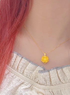 金店同款999足金包银莲花小吊坠黄金项链女款好事连连礼物X送女友