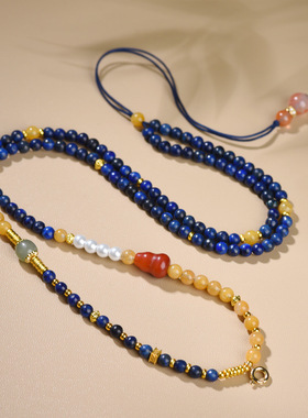 新中式青金石万能扣天然和田玉项链绳唐卡蜜蜡佛牌毛衣链复古风A