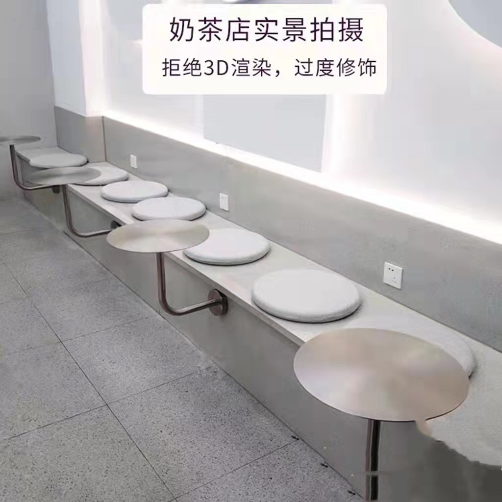 现代简约奶茶店咖啡厅网红款壁装不锈钢小圆桌靠墙壁挂桌卡座桌子,淘宝优惠券,粉丝福利购,淘宝优惠卷