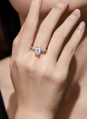 轻奢天然海蓝宝戒指摩根石粉戒925银方糖彩宝简约百搭指环礼物