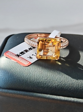 新品轻奢时尚天然黄水晶戒指女款925银镀18K金指环网红小红书爆款