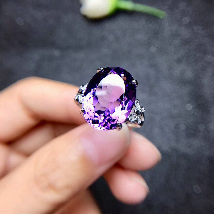 Natural amethyst ring for women simple Korean style rough stone
