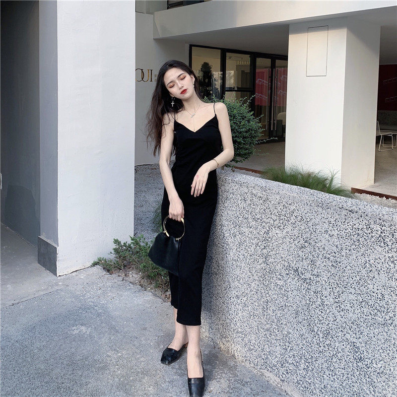 气质修身开叉时尚吊带v领+连衣裙 艾尔鸽时尚套装