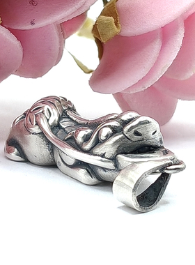 S999纯银3D硬复古泰做旧足银招财貔貅吊坠红黑绳男款女款项链配件