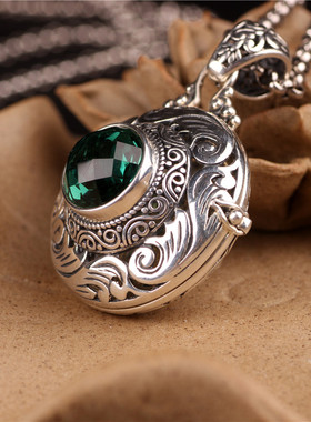 纯银可打开花纹空心项链镂空香囊