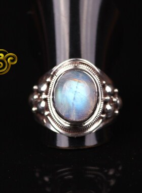 手工尼泊尔民族风纯银月光石戒指