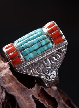 尼泊尔西藏松石民族风夸张戒指