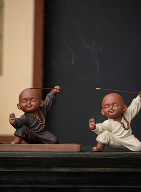 【功夫小子】小和尚禅意线香插托家用室内茶几茶室沉檀香薰炉摆件