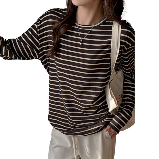 馨之凝条纹圆领长袖T恤