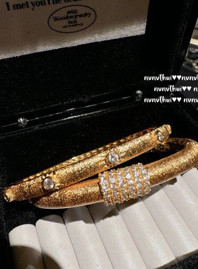 意大利复古素圈拉丝雕工星云宝石手镯 Vintage錾雕金刚杵锆石项链