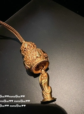 古法金色掐丝錾雕葫芦佛公项链 新中式 八宝瑞祥罗盘雕花吊坠链