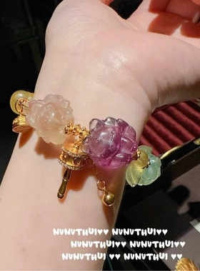 花丝鎏彩花牌葡萄石如意花粉晶金刚杵手链新中式凤凰珐琅福珠项链