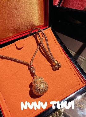 古法戗刻鎏光车花碎葫芦福禄吊坠项链 新中式 点钻唐马上有钱项链