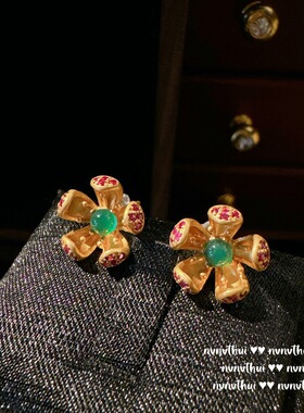 荔枝冻白玉髓叶子宝石项链 水灵 镀18K金 绿玉髓葫芦锆石戒指饰品