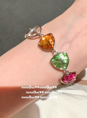 油画鸽血红爱心宝石手链 设计师镀18K金鹅黄芭比心字母锆石手链