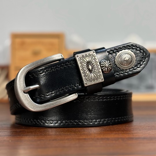 女士皮带头层牛皮腰带真皮裤带针扣休闲百搭软小众设计感搭配牛仔