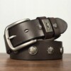 Men's and women's studded first-grain cowhide khaki belt
