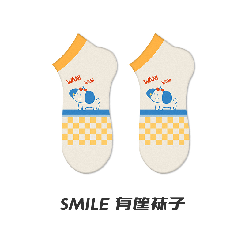 smile有筐袜子短袜女夏季船袜ins卡通原创可爱纯棉隐形袜浅口袜薄 - 图3