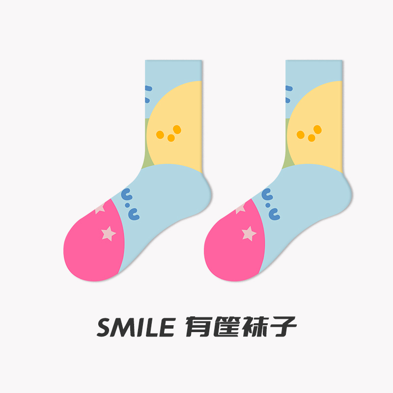 smile有筐袜子女潮网红款ins原创糖果满屋长袜可爱中筒春秋款纯棉 - 图1