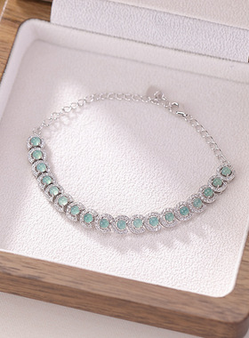 山予棠S925纯银蓝水翡翠时尚简约几何圆珠手链气质高级感镂空手饰