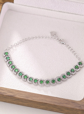 山予棠S925纯银翡翠圆珠连珠高级感轻奢百搭时尚简约通勤日常手链