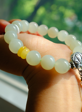 【一物一图】11.8mm新疆和田玉单圈手串～蜂蜜水颜色～17手围