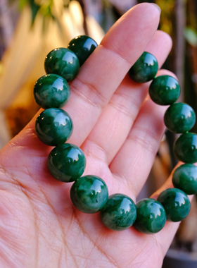 【一物一图】13.4mm白绿色和田玉碧玉手串～俄碧稀有品类～16手围